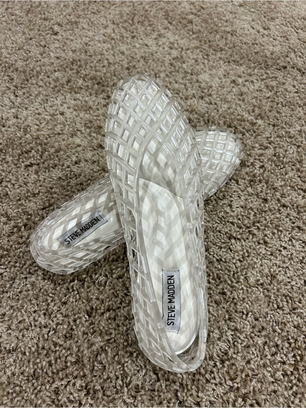 Steve Madden Transparent Clear Lattice Jelly Flats